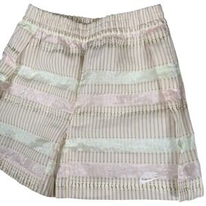 Nike Women's Striped Athletic Shorts Size Medium Elastic Waist White Pink‎ Green